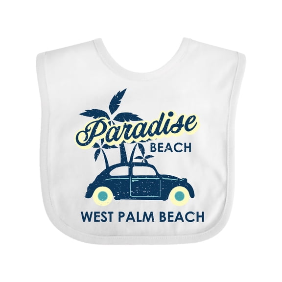 Inktastic Paradise Beach in West Palm Beach with Palm Trees and Car Boys or Girls Baby Bib
