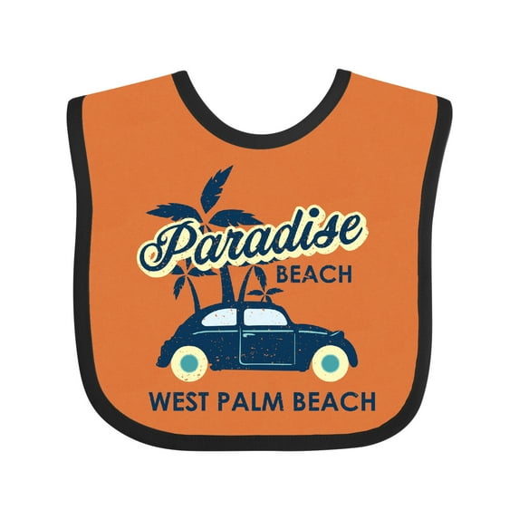 Inktastic Paradise Beach in West Palm Beach with Palm Trees and Car Boys or Girls Baby Bib