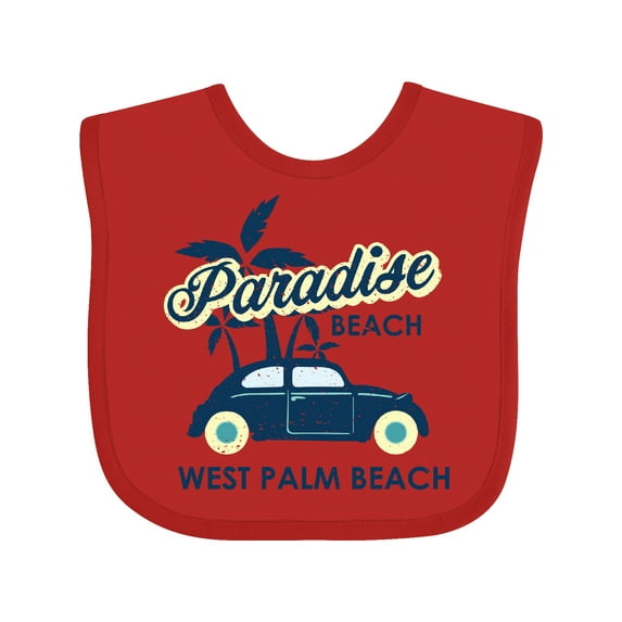 Inktastic Paradise Beach in West Palm Beach with Palm Trees and Car Boys or Girls Baby Bib