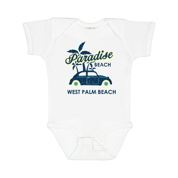 Inktastic Paradise Beach in West Palm Beach with Palm Trees and Car Boys or Girls Baby Bodysuit