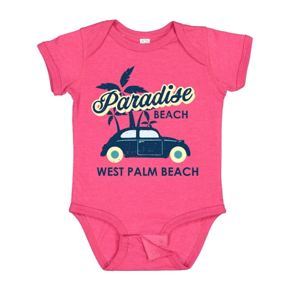 Inktastic Paradise Beach in West Palm Beach with Palm Trees and Car Boys or Girls Baby Bodysuit