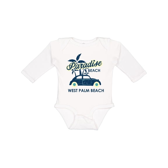 Inktastic Paradise Beach in West Palm Beach with Palm Trees and Car Boys or Girls Long Sleeve Baby Bodysuit