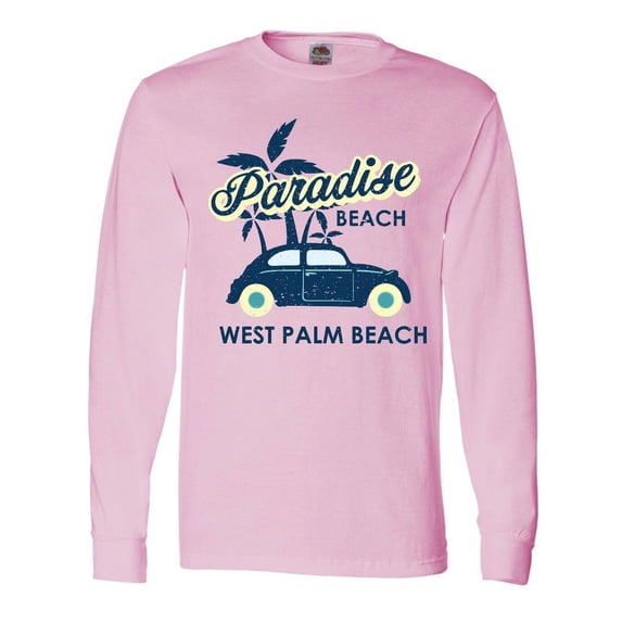 Inktastic Paradise Beach in West Palm Beach with Palm Trees and Car Long Sleeve T-Shirt