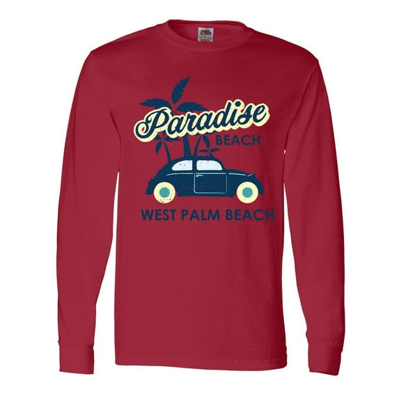 Inktastic Paradise Beach in West Palm Beach with Palm Trees and Car Long Sleeve T-Shirt