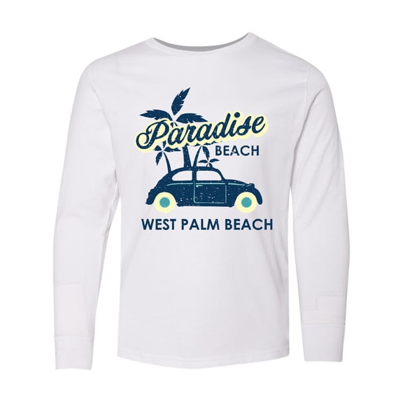 Inktastic Paradise Beach in West Palm Beach with Palm Trees and Car Long Sleeve Youth T-Shirt