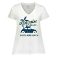 thumbnail image 1 of Inktastic Paradise Beach in West Palm Beach with Palm Trees and Car Women's Plus Size V-Neck T-Shirt, 1 of 5