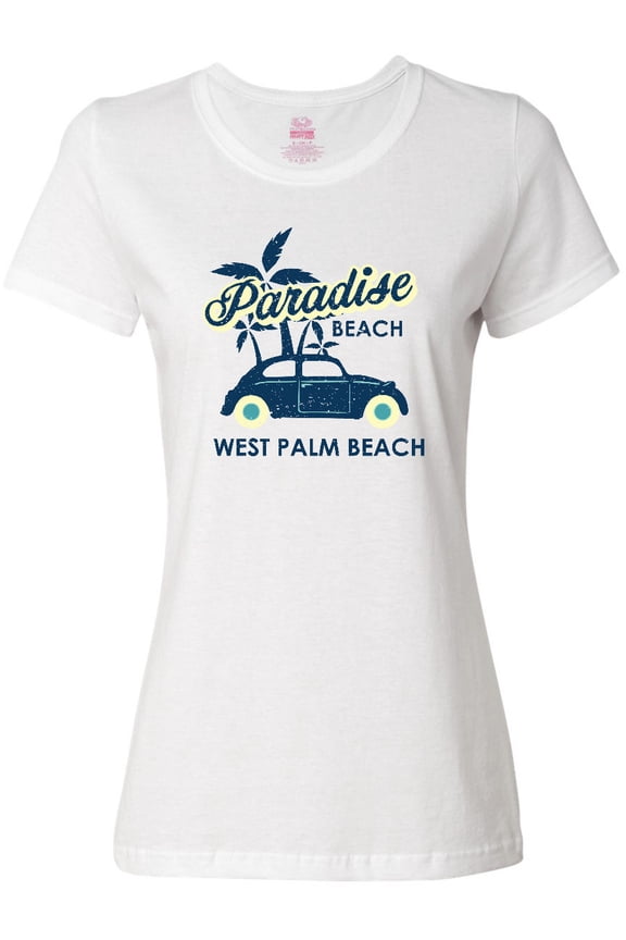 Paradise Beach in West Palm Beach with Palm Trees and Car Women's T-Shirt