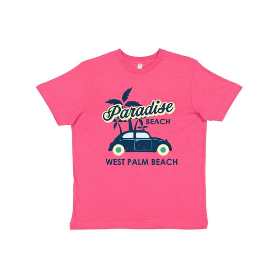 Inktastic Paradise Beach in West Palm Beach with Palm Trees and Car Youth T-Shirt