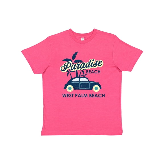 Inktastic Paradise Beach in West Palm Beach with Palm Trees and Car Youth T-Shirt