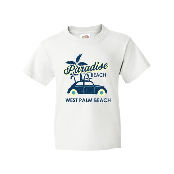 Inktastic Paradise Beach in West Palm Beach with Palm Trees and Car Youth T-Shirt
