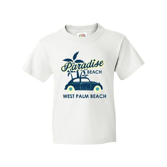 Inktastic Paradise Beach in West Palm Beach with Palm Trees and Car Youth T-Shirt