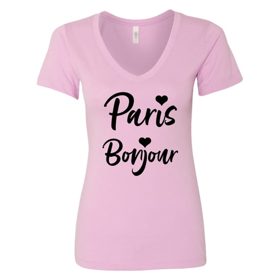 Inktastic Paris Bonjour with Hearts Women's V-Neck T-Shirt