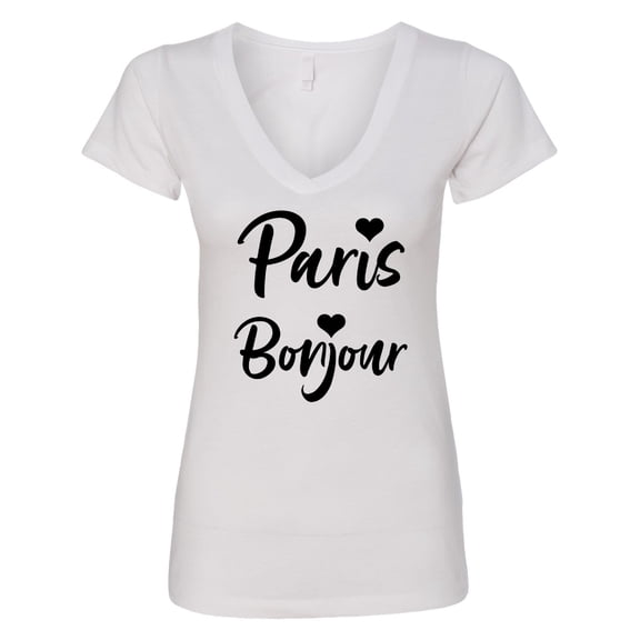 Inktastic Paris Bonjour with Hearts Women's V-Neck T-Shirt