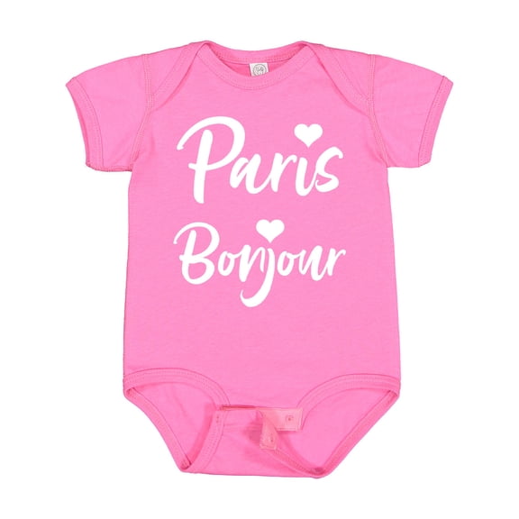 Inktastic Paris Bonjour with Hearts in White Text Boys or Girls Baby Bodysuit