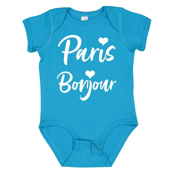 Inktastic Paris Bonjour with Hearts in White Text Boys or Girls Baby Bodysuit