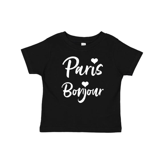 Inktastic Paris Bonjour with Hearts in White Text Boys or Girls Baby T-Shirt