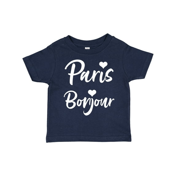 Inktastic Paris Bonjour with Hearts in White Text Boys or Girls Toddler T-Shirt