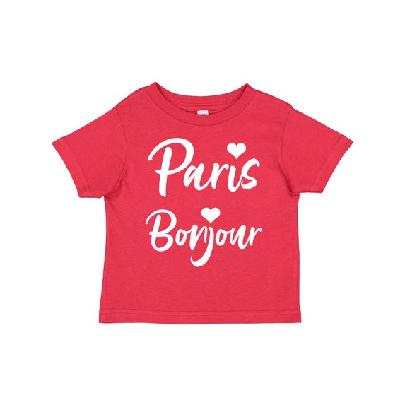 Inktastic Paris Bonjour with Hearts in White Text Boys or Girls Toddler T-Shirt