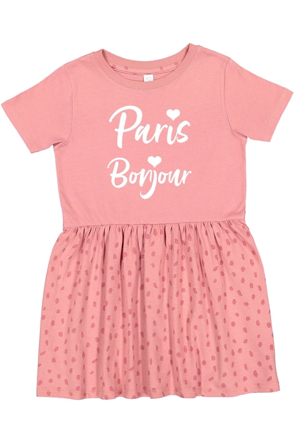 Paris Bonjour with Hearts in White Text Girls Toddler Dress
