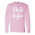 thumbnail image 1 of Inktastic Paris Bonjour with Hearts in White Text Long Sleeve T-Shirt, 1 of 5