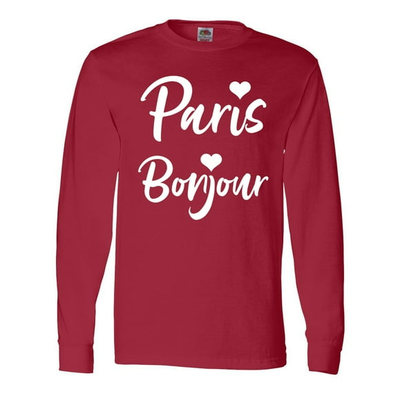 Inktastic Paris Bonjour with Hearts in White Text Long Sleeve T-Shirt