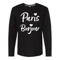 thumbnail image 1 of Inktastic Paris Bonjour with Hearts in White Text Long Sleeve T-Shirt, 1 of 5
