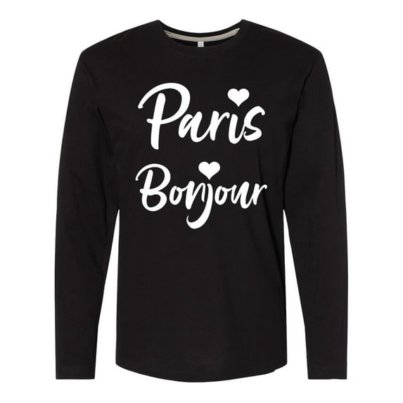 Inktastic Paris Bonjour with Hearts in White Text Long Sleeve T-Shirt
