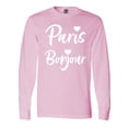 thumbnail image 1 of Inktastic Paris Bonjour with Hearts in White Text Long Sleeve T-Shirt, 1 of 5