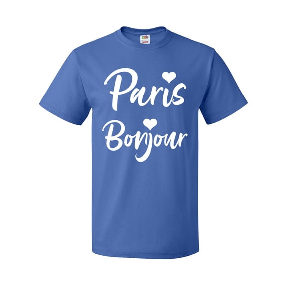 Inktastic Paris Bonjour with Hearts in White Text T-Shirt