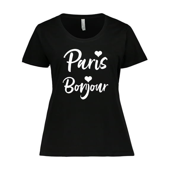Inktastic Paris Bonjour with Hearts in White Text Women's Plus Size T-Shirt