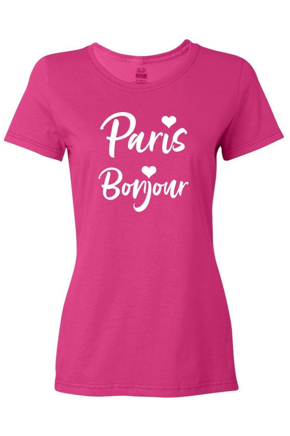 Paris Bonjour with Hearts in White Text Women's T-Shirt