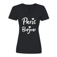 thumbnail image 1 of Inktastic Paris Bonjour with Hearts in White Text Women's V-Neck T-Shirt, 1 of 5