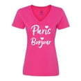 thumbnail image 1 of Inktastic Paris Bonjour with Hearts in White Text Women's V-Neck T-Shirt, 1 of 5