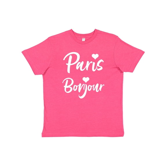 Inktastic Paris Bonjour with Hearts in White Text Youth T-Shirt