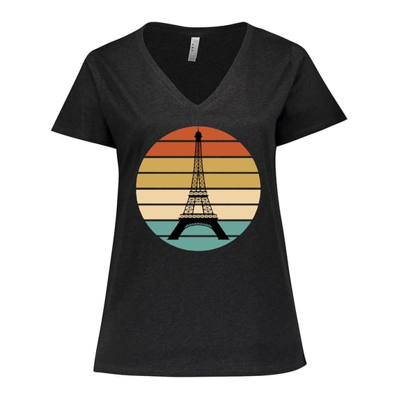 Inktastic Paris Eiffel Tower Retro Sunset Women's Plus Size V-Neck T-Shirt