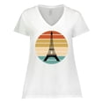 thumbnail image 1 of Inktastic Paris Eiffel Tower Retro Sunset Women's Plus Size V-Neck T-Shirt, 1 of 5