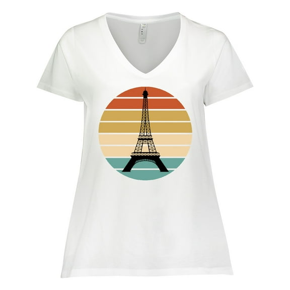 Inktastic Paris Eiffel Tower Retro Sunset Women's Plus Size V-Neck T-Shirt