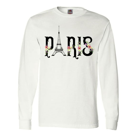 Inktastic Paris Eiffel Tower with Flowers Long Sleeve T-Shirt