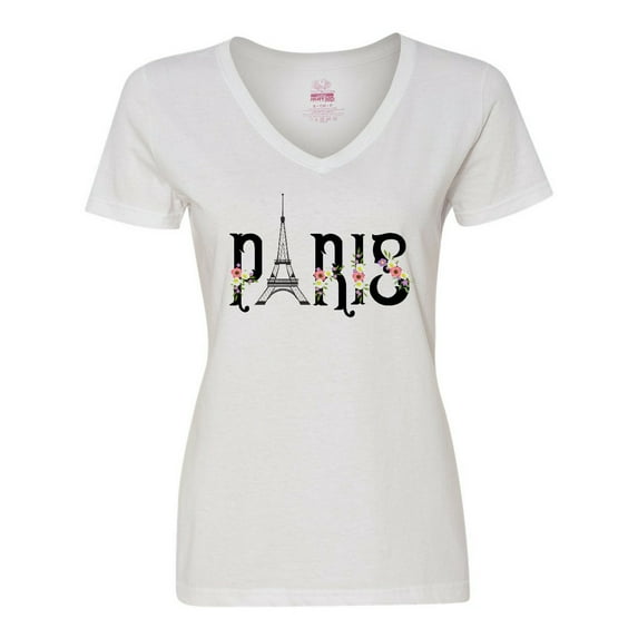 Inktastic Paris Eiffel Tower with Flowers Women's V-Neck T-Shirt