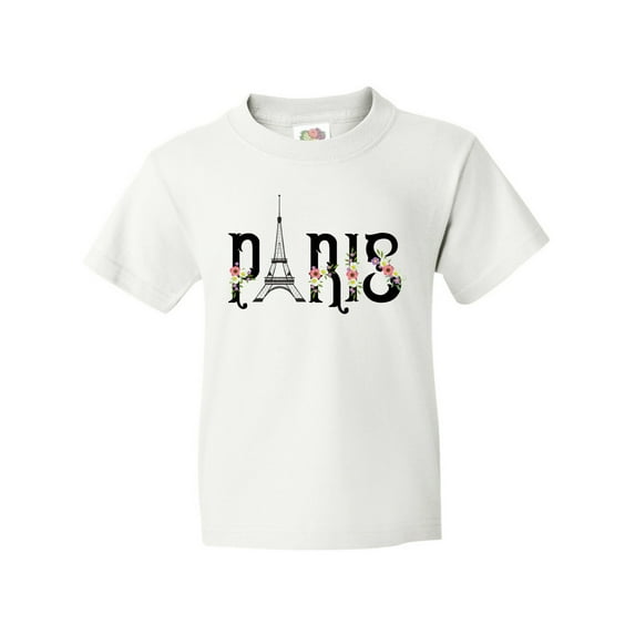 Inktastic Paris Eiffel Tower with Flowers Youth T-Shirt