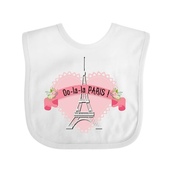Inktastic Paris Oo-la-la with Eiffel Tower and Flowers in Pink Heart Boys or Girls Baby Bib