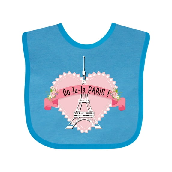 Inktastic Paris Oo-la-la with Eiffel Tower and Flowers in Pink Heart Boys or Girls Baby Bib