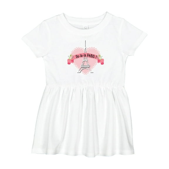 Inktastic Paris Oo-la-la with Eiffel Tower and Flowers in Pink Heart Girls Baby Dress