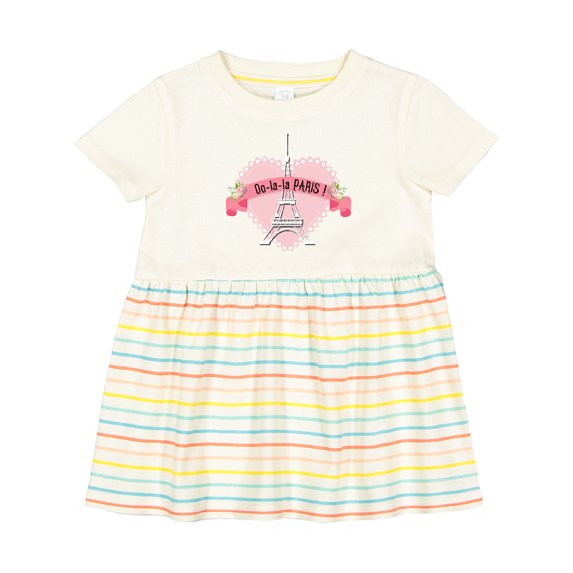 Inktastic Paris Oo-la-la with Eiffel Tower and Flowers in Pink Heart Girls Baby Dress