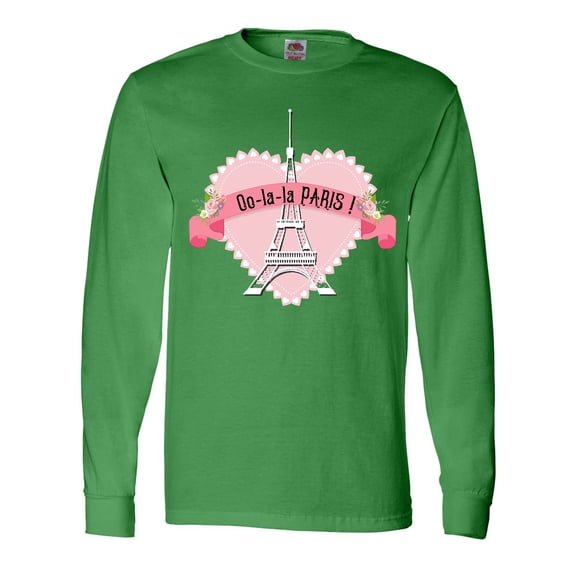 Inktastic Paris Oo-la-la with Eiffel Tower and Flowers in Pink Heart Long Sleeve T-Shirt