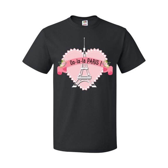 Inktastic Paris Oo-la-la with Eiffel Tower and Flowers in Pink Heart T-Shirt