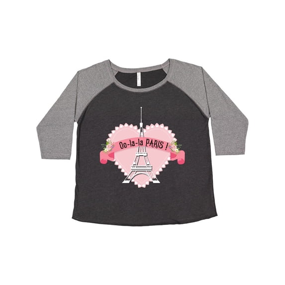 Inktastic Paris Oo-la-la with Eiffel Tower and Flowers in Pink Heart Women's Plus Size T-Shirt