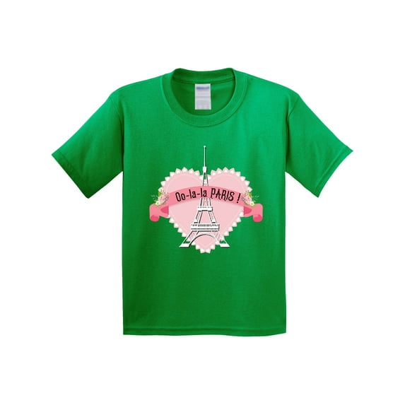 Inktastic Paris Oo-la-la with Eiffel Tower and Flowers in Pink Heart Youth T-Shirt