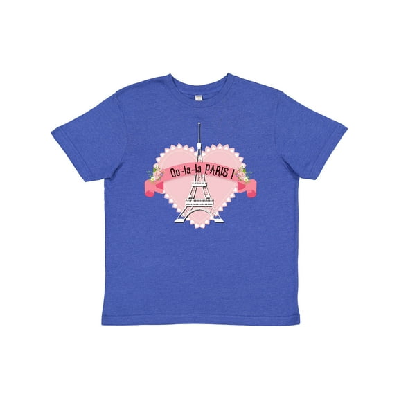 Inktastic Paris Oo-la-la with Eiffel Tower and Flowers in Pink Heart Youth T-Shirt