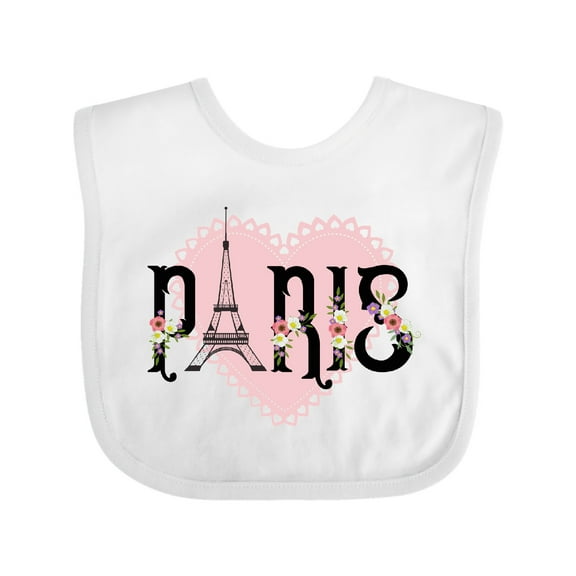 Inktastic Paris Pink Heart Eiffel Tower with Flowers Boys or Girls Baby Bib
